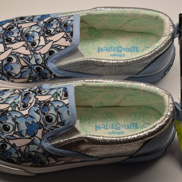 Disney Lilo & Stitch Girls Sneakers Size 2, Blue W/Sparkly Silver, Slip On - Picture 3 of 10